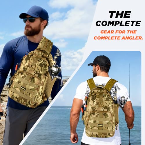 PLUSINNO Fishing Backpack with Fishing Rod and Reel Combos Tackle Boxes, Waterproof Tackle Backpack for Fishing Gear with Rod Holder, Fishing Gifts for Men with Fishing Tool Kit... - color: Khaki Camo Backpack With Rod and Reel Combo
