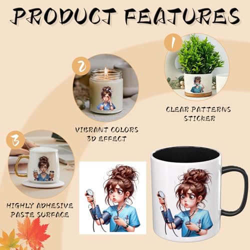 UV DTF Cup Wraps, 4 Sheets Nurse Quotes 16oz Glass Cups, Clear Transfer Stickers for Tumblers and Bottles, Assorted Pattern Set - style: Nurse Quotes