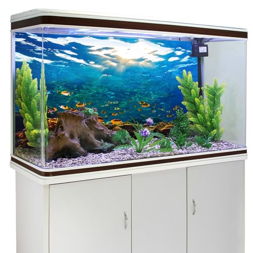 YongFoto Ocean Theme Fish Tank Background 24x12 inch Seaweed Coral Reef Rock Seafloor Tropical Underwater Sea World Polyester Backdrop Reptile Habitat Terrarium Aquarium Background - color: Underwater 1, size: 24x12inches
