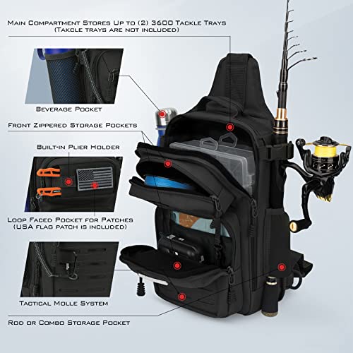 KastKing BlowBak Tactical Sling Tackle Bag-Lightweight Fishing Backpack Storge Fishing Gear and Equipment,Gift for Men - color: C: Black（14” X 8” X 6 ”）, size: Standard