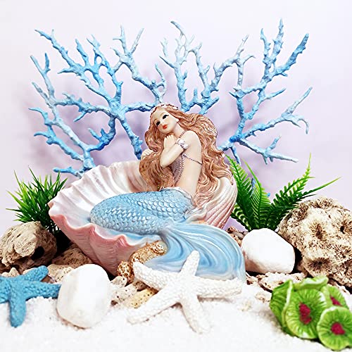 Rayberro 4.53" Mermaid Figurines Resin Blue Mermaid Sculpture Mediterranean Princess Statue Ornaments Home Office Desktop Bookshelf Decor Mermaid Collectible Crafts Fish Tank Aquarium Decoration - color: Blue Shell