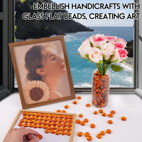 1LB Glass Marbles, Transparent and Smooth Flat Glass Beads for Vases, Mosaic Gem Pebbles for Aquarium Decor, Floral Arrangements, Mancala Stones, Vase Filler and Crafts, Orange - color: Orange