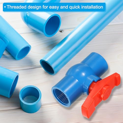 PATIKIL PT3/4 PVC Ball Valve, 2 Pack Threaded Shut-off Valve with Easy to Rotate Handle for Water Flow Control, Gray/Red
