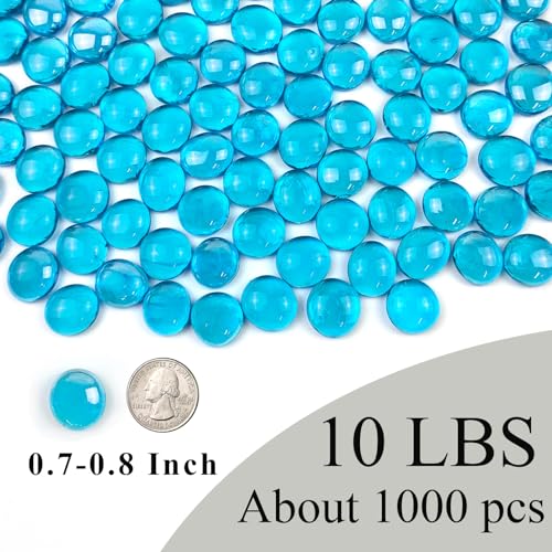 FANTIAN 10 Pounds Blue Glass Rocks for Fire Pit, Blue Flat Glass Marbles for Vase Fillers. Decorative Glass Pebbles for Aquarium Fountains Garden Crafts Table Scatter and Home Decor - color: Light Blue, size: 10 Pounds