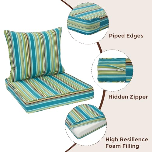 FUNHOME Outdoor Seat Cushion Set 24 x 24 x 4 Inch,Water Resistant Outdoor Chair Cushions for Patio Furniture,Thick Deep Seating Pads for Outside Chair Sofa Couch, Green Stripe - color: Green Stripe