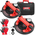 DEWINNER 8" Glass Suction Cups with Pressure Gauge - 662 lbs Load Capacity - Industrial Vacuum Lifter for Large Glass, Tile, Granite, Windows, and Windshields - Includes Carrying Case - 2 Pack - color: Red With Pressure Gauge