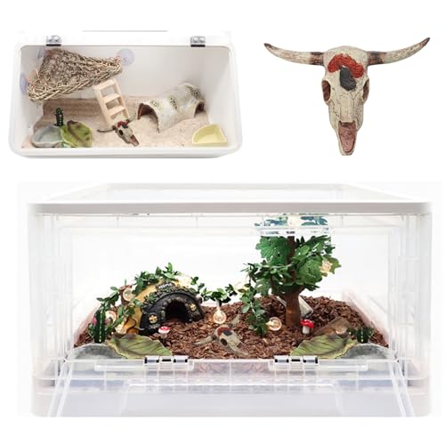 Oooct Bearded Dragon Tank Decor Accessories, Resin Cattle Skull Reptiles Hideouts Decorations, Decor Statue for Fish Aquarium Cave Landscape - color: D, size: Small