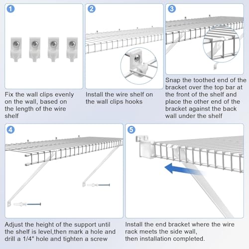 12 Inch Wire Shelf Brackets Set, 6 Pack Metal White Closet Support Bracket with End Brackets & Clips for Wire Shelving Wall Bracket Installation, Support Wire Closet Shelves Racks (6 Pack) - size: 6 Pack
