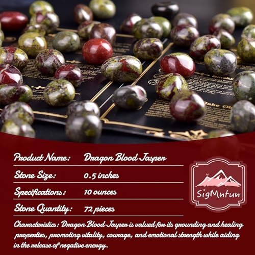 Polished Dragon Blood Jasper Crystals - 72 Pcs, 0.5" 10 oz Handpicked Natural Tumbled Gemstones Rocks, Pebbles for Reiki, Chakra, Healing Home Decor - color: Dragon Blood Jasper, size: 0.5"
