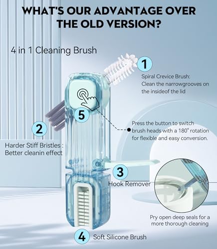 VIDONIO 4 in 1 Cup Lid Gap Cleaning Brush, Multifunctional Insulation Bottle Cleaning Tools, Mutipurpose Tiny Silicone Cup Holder Cleaner, Home Kitchen Cleaning Tools - style: 1Pc Light Blue