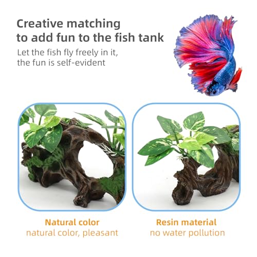 Fish Tank Decorations Artifical Driftwood Cave Aquarium Decor Ornaments Silk Aquarium Plants for Betta Fish Tank Accessories