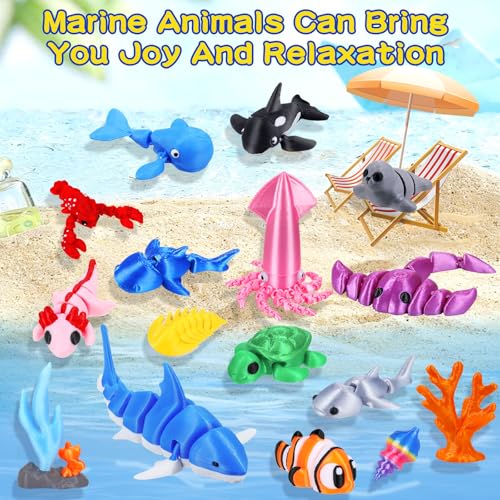 25 Pcs 3D Printed Ocean Animals Set, Flexible Articulated Mini Sea Animal Figurines Fidget Toy Desk Pets, Ideal for Party Favors Birthday Gifts Office Desktop Home Decor - style: 25Pcs-3D Ocean Animals