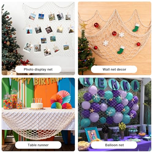 10x5 Feet X-Large Fishing Net Decor for Party - 2 Pack Beige Fish Net Decorations Beach Hawaiian Pirate Under The Sea Party Decorations, 3mm Cotton Fishnet Ocean Nautical Themed Wall Table Decor - color: Beige, size: X-Large - 2 Pack