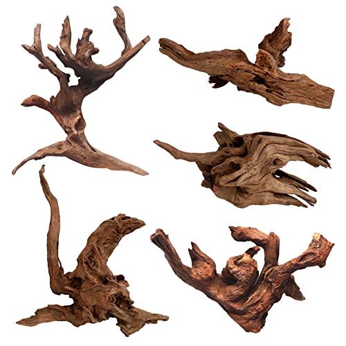 Hamiledyi 5 Pcs Driftwood Branches Aquarium Wood Decoration Natural Fish Tank Habitat Decor Wood for Lizard Assorted Size-Small