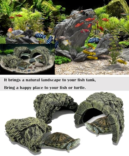 Reptile Hideout Cave, Aquarium Fish Hide Cave Decoration, Small Turtle Basking Platform Resin Rock Fish Tank Hides Habitat Decorations Reptile Hideout Nest Habitat
