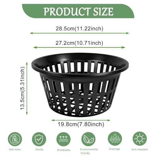 5 Pack 11 Inch Heavy Duty Hydroponic Net Pots, Black Strong Plastic Slotted Mesh Baskets for Orchids, Staghorn Ferns and Airy Grid Planters, with Support Wire