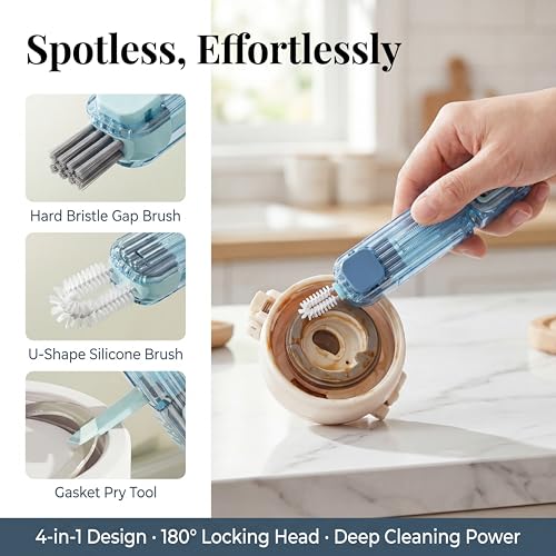 VIDONIO 4 in 1 Cup Lid Gap Cleaning Brush, Multifunctional Insulation Bottle Cleaning Tools, Mutipurpose Tiny Silicone Cup Holder Cleaner, Home Kitchen Cleaning Tools - style: 1Pc White