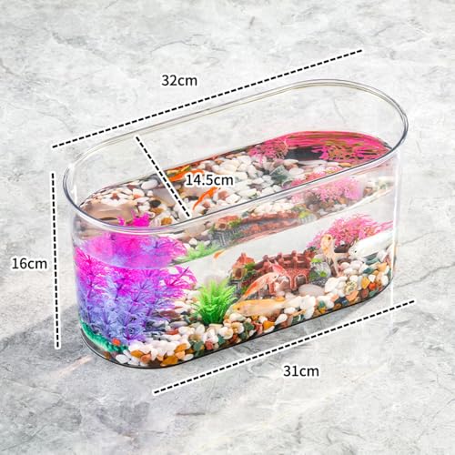 Small Turtle Tank with Basking Platform, Decor Stones and Water Grass, Aquarium Habitat with Plant Holder - color: White
