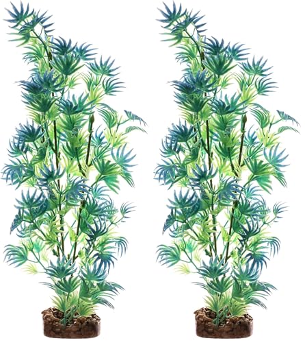 GloFish Plant Aquarium Décor, Green and Blue Large, Fluorescent Under Blue LED Light (Pack of 2) - size: Large (Pack of 2)