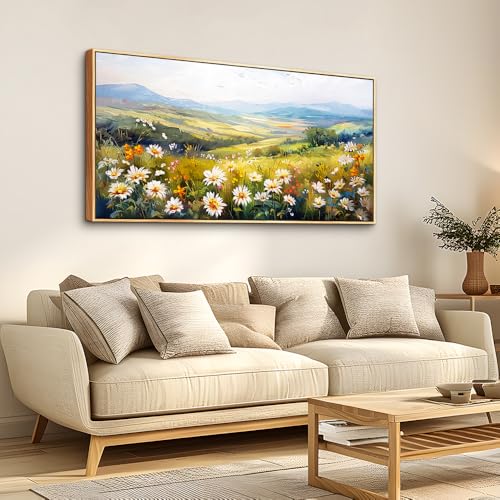 ZUITINGHUA Large Wood Framed Wall Decor For Living Room Canvas Wall Art For Office Modern Wall Decorations For Bedroom Pastoral Scenery Painting Flower Pictures Artwork Room Home Decor 24x48 In - color: Pastoral Wood Framed 1, size: 48"L x 24"W