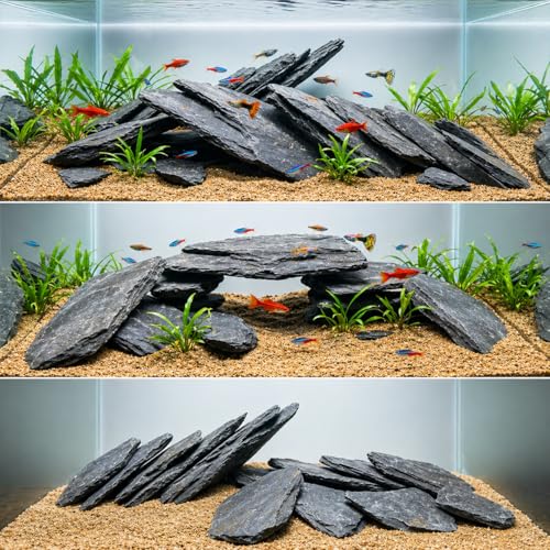 Aquarium Rock Natural Slate Rocks 2 to 6 inch Aquariums Stone for Aquascaping,Terrariums,Reptile Enclosures,Paludariums, and Gardens-10lb - size: 10lb(2-7'')
