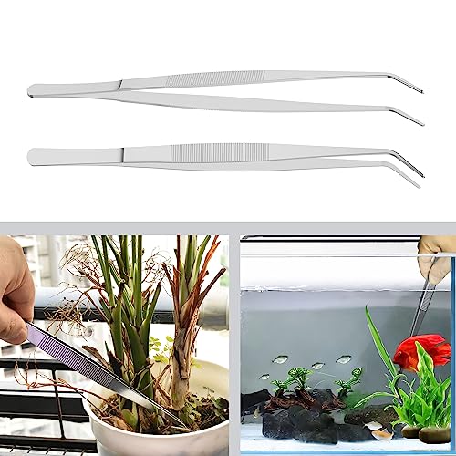 7.1 Inch Stainless Steel Tweezers with Curved Pointed Serrated Tip, Perfectly Aligned, 3/64 Inch Thickness Stainless Steel, Multipurpose Daily Garden Home Lab Craft Repairing Tool