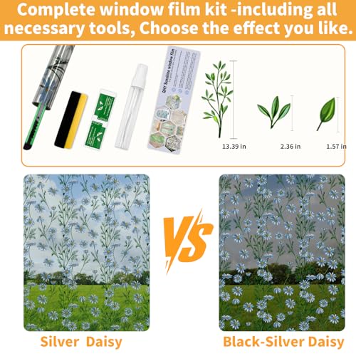 One Way Privacy Film, Window Tint for Home,Daytime Reflective, Anti UV Static Cling Sliding Door Coverings No Glue Garage Solar Paper (Silver -Daisy, 23.6 x 78.7 in) - color: Silver-daisy, size: 23.6 in X 78.7 in
