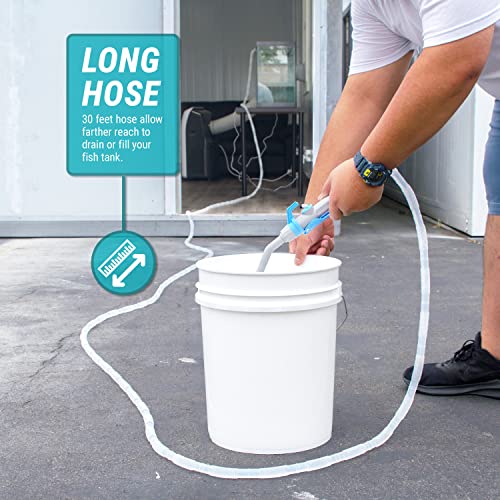 TERA PUMP Aquarium Gravel Cleaner - Electric Automatic Removable Vacuum Fish Tank Water Changer, Sand Washer, Algae Cleaner Filter & 30 ft Hose Up to 8 Liters per Min - size: 30-FT