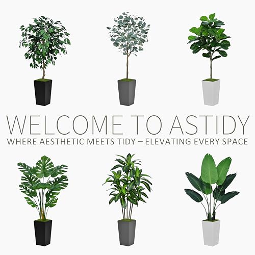 ASTIDY Artificial Dracaena Tree 5FT - Faux Tree with White Tall Planter - Fake Tropical Yucca Floor Plant in Pot - Artificial Silk Tree for Home Office Living Room Decor Indoor - color: White
