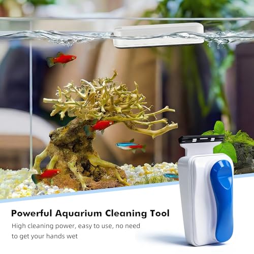 Rise Torrent Aquarium Magnetic Glass Cleaner, Fish Tank Algae Scraper Brush Cleaning Tool for 1/4"-1/2" Thickness Glass, Floating Scrubber Brush Cleaner for Acrylic, 1 Detachable Scraper, Large - size: Large