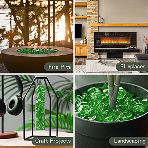 Onlyfire 1/2-Inch Polygon Fire Glass, 10 Pound Pack Glass Rock for Fireplace Fire Pit & Lanscaping, High Luster Green - color: Green, size: 1/2 inch