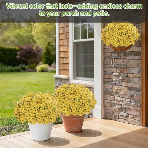 Artificial Flowers Fake Plants for Outdoors Spring Decoration, 13Bundles Silk Realistic UV Resistant Faux Flowers for Outside Planter Porch Yard Patio Garden Home Indoor, Yellow - color: Yellow, size: Artificial Flowers(13 Pcs)