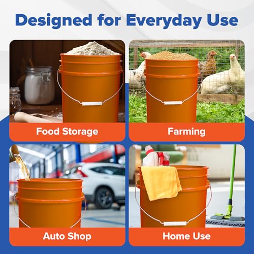 ePackageSupply 5 Gallon Plastic Bucket with Airtight Lid | Food Grade Bucket | BPA-Free | Heavy Duty 90 Mil All Purpose Pail | One 12" Rubber Mallet & One Lid Opener Included | 6 Pack - color: Orange, size: 6 Packs