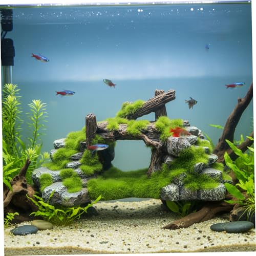 Small Aquarium Decor, Natural Mossy Bridge & Stone Hideout for Fish and Shrimp, Aquarium Decorations to Enhance Tank Landscape Hides Decorations
