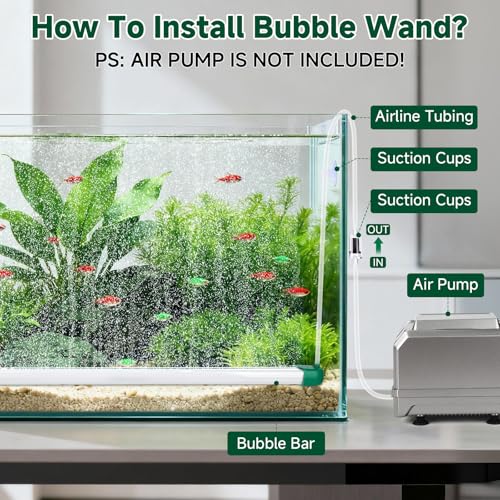 hygger 13.9Inch Aquarium Bubble Bar, Double Row Fine Mist Air Bubble Curtain Wall, Quiet Dissolved Oxygen Diffuser Air Stone, Self-Sinking Design Fish Tank Bubbler for Freshwater Saltwater Hydroponics - size: 13.9Inch