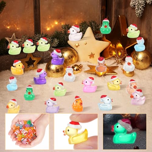 160 Pcs Mini Christmas Resin Ducks Luminous Tiny Ducks Little Glow in The Dark Plastic Ducks for Micro Landscape Garden Aquarium Décor Dollhouse Accessories DIY Craft Slime Making Xmas Decoration
