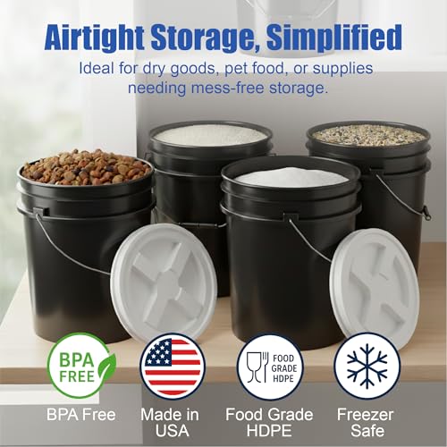 ePackageSupply 5 Gallon Bucket - Food Grade Bucket with Airtight Gamma Seal Screw-On Lid, BPA-Free, Heavy-Duty 90 Mil HDPE Plastic, Bulk Storage, Durable Container, Made in USA, Black/White, 3 Packs - color: Black/White, size: 3 Packs