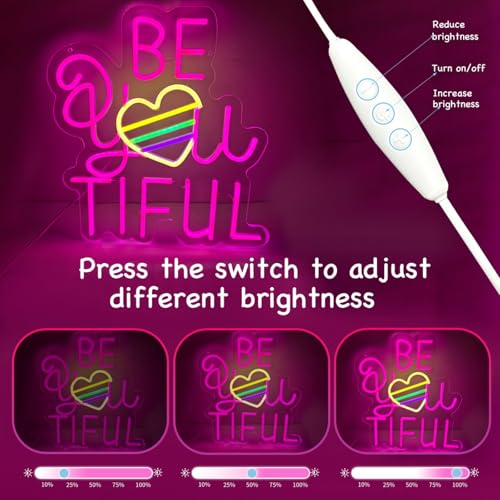Be You Tiful Neon Sign For Wall Decor USB Powered Dimmable Letter Led Neon Light for Bedroom Kids Room Shop Salon Apartment Birthday Party Gift for Her - color: Neon Tiful