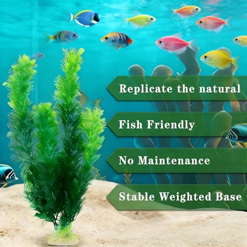 LIYAOLI Aquarium Artificial Plants 12 Inch 3Pack - Tall Realistic Fish Tank Plants Decor with Stable Base, Soft Leaves for Betta, Guppy, Shrimp & Tropical Fish, Aquascape Decoration for Silk Aquarium - color: 3pack-green Plants