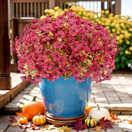 Artificial Flowers for Outdoor,Silk Flowers No Fade Fake Plastic Flowers Faux Plants for Outdoors Outside Front Porch Hanging Planter Window Box Garden Home Decoration,13 Pack Dark Red - color: Dark Red, size: Artificial Flowers(13 Pcs)