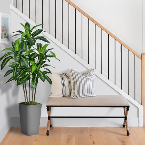 ASTIDY Artificial Dracaena Tree 5FT - Faux Tree with Gray Tall Planter - Fake Tropical Yucca Floor Plant in Pot - Artificial Silk Tree for Home Office Living Room Decor Indoor - color: Gray