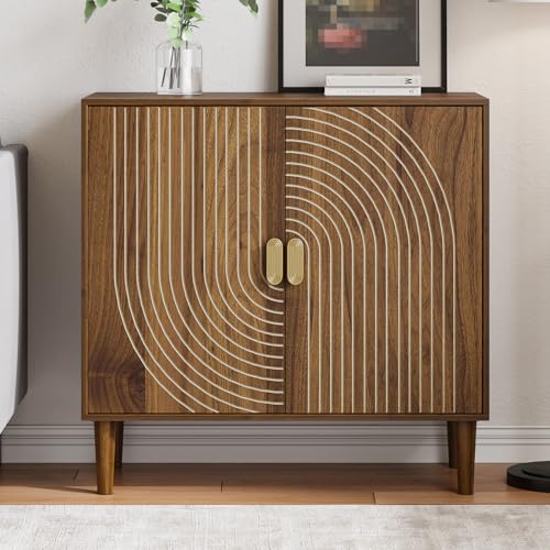 Sideboard Buffet Cabinet with Storage,Sideboard Buffet with Doors and Adjustable Shelf,Wooden Storage Cabinet, 31.3”W x 15.0”D x 30.6”H (Walnut)