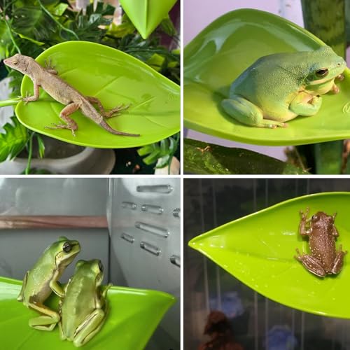 Tree Frog Habitat Toy Plastic Leaf Decorations Tire Swing Habitat Miniature with Suction Cups, Frog Habitat Platform, Frog Tank & Terrarium Decor Accessories, for Reptile Amphibian Crustacean Toy