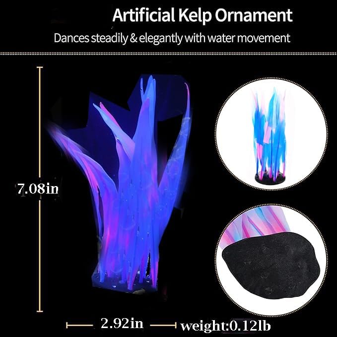 1Pcs Aquarium Decoration Plants Simulation Artificial Water Grass Fish Tank Decor Silicone Glowing Kelp Ornament Fish Tank Plant Aquarium Accessories,Blue,7.08in - color: Blue, size: 7.08in
