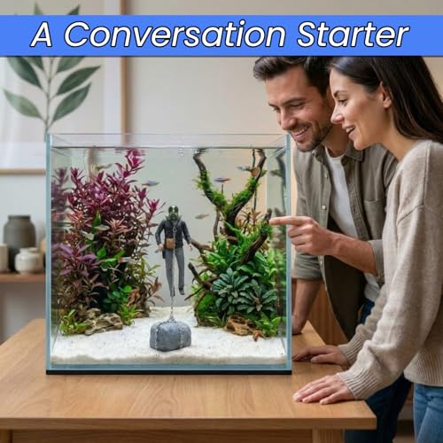 Floating Fish Tank Decoration- Chained Killer of The Deep, Survival Horror Action Figure with Detachable Gas Mask & Weapons - Resin Sinking Ornament with Stone Anchor, Cool DIY Aquarium Decoration