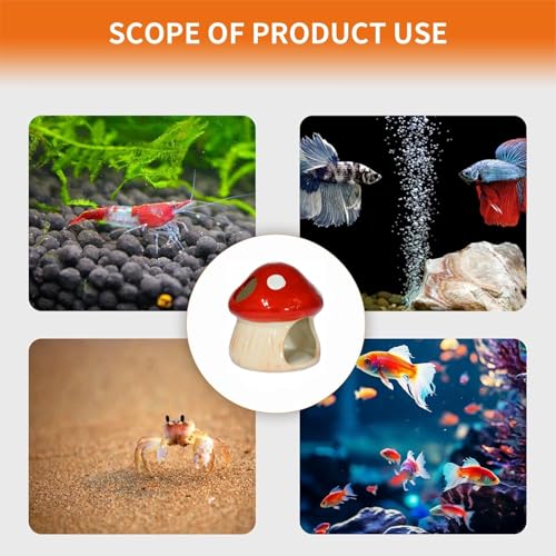 Ceramic Fish Tank Decor, Mushroom House Aquarium Decorations, Cute Betta Bed Tank Ornament, Shrimp Toad House for Goldfish, Cichlid, Betta Sucker Fish Hideout Cave - Red - color: Red