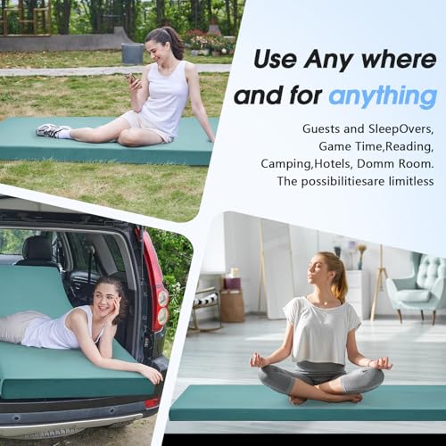 CYMULA 3 Inch Memory Foam Camping Pad, Camping Essentials Roll Up Floor Mat for Car Camping, Cot, Tent, Truck, Travel and Guest Use, Non-Slip Waterproof Bottom, Removable Cover - color: LAKE BLUE, size: Small Cot:63*25*3