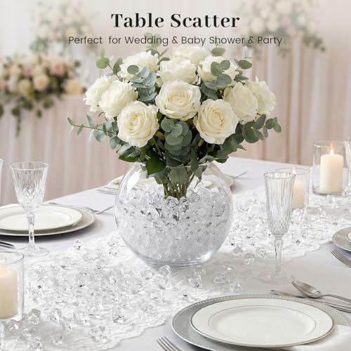 DomeStar 1000PCS Fake Ice, Acrylic Fake Diamonds Vase Filler Plastic Gems Clear Rocks for DIY craft Table Scatter Decor - color: 1000 Clear