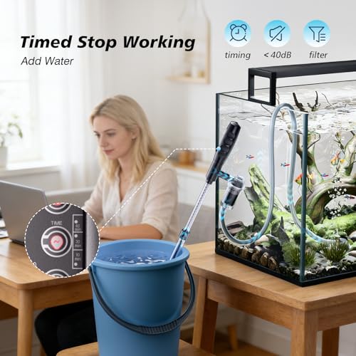AKKEE Aquarium Vacuum Gravel Cleaner Handle Control, 8 in 1 Multifunctional 36W Electric Fish Tank Cleaner Vacuum for Automatic Water Change, Wash Sand, Water Circulation and Timed Off, Black