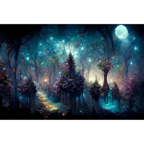 Mystical Dark Forest Aquarium Background Fantasy Glowing Neon Light Forest World Terrarium Background Mysterious Foggy Forest with Path Fish Tank Background Forest Aquarium Backdrop 24x12in - color: Dark Blue, size: 24(W)x12(H)inches/ 60(W)*30cm(H)